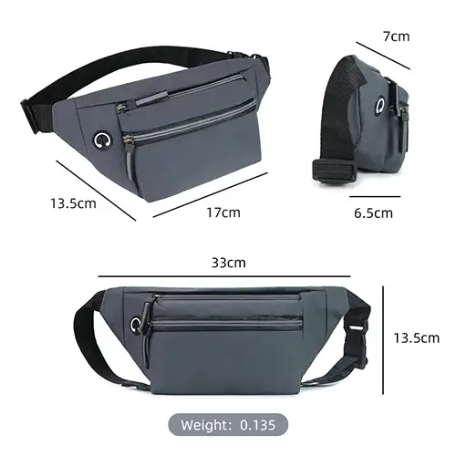 Modern Multi-Compartment Waist Bag with Earphone Port and Adjustable Strap